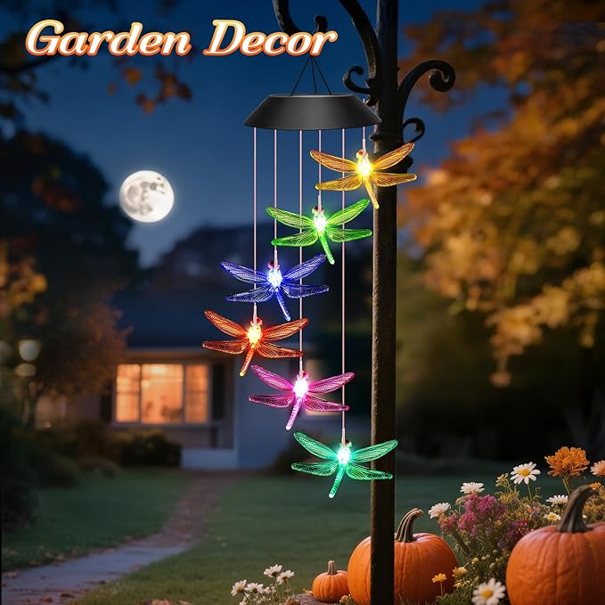 Birthday Gifts for Mom Grandma Wife, Winzwon Solar Lights Outdoor Wind Chimes for Outside Garden Yard Patio Porch Deck Hanging Decor Dragonfly Gifts for Women Her Easter Mothers Day