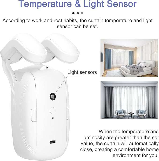 LANRU 2PCS Tuya WiFi Intelligent Curtain Motor Electric Curtain Robot Automatic Opener No Wiring with Gateways Support APP Remote Control Timer Setup Temperature & Light Sensing