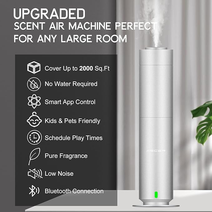 Diffuser - Hotel Scent Diffuser Machine - Remoter & APP Control - Studio Scent Diffusers for Whole House - Scent Air Machine for Home - Waterless Essential Oil Diffusers for Large Room,Office - Silver