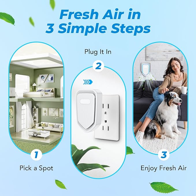 Plug In Air Purifiers Negative Ion Air Purifiers Quiet Air Freshener for Home Bedroom Office Basement - Portable Mini Air Cleaner Odor, Smoke, Dust, Pet Smell