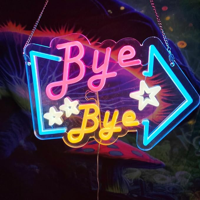 Bye Bye LED Neon Sign for Wall Decor USB Adjustable Brightness Living Room Bars Barbers Pub Wedding Party Salon Club Gatherings Gaming Room Man Cave Halloween Christmas Birthday Art Wall Decor