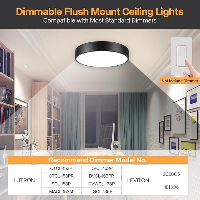 Matte Black Flush Mount Ceiling Light, 3000-5000K 13inch Modern Bedroom Lighting Fixtures Ceiling Mount, Dimmable Overhead Led Light Fixture for Hallway Bathroom Stairwell, ETL Listed