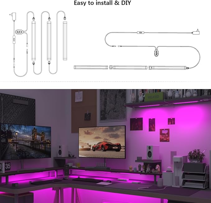 RGB Under Cabinet Lighting Strips Plug in LED Closet Light with Alexa,Google Home,Smart APP,Remote Control,12V Under Counter Light Fixtures Dimmable for Kitchen,Shelf,Linkable Light Bars,3pcs