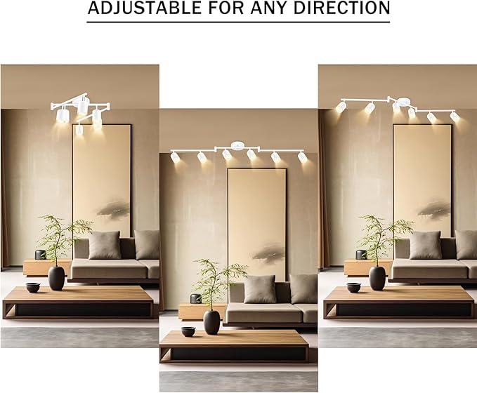 BoostArea LED 6 Light Track Lighting Kit, White 6 Way Ceiling Spot Lighting, Flexibly Rotatable Light Head for Kitchen, Living Room, Bedroom, GU10 Bulb Not Included