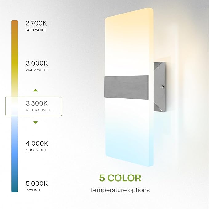 ASD 14 Inch Indoor LED Wall Sconce - 24W 2700K-5000K Dimmable Brushed Nickel Wall Sconce Lights for Living Room, Bedroom, Bathroom, Hallway - Modern Wall Sconces Hardwired, ETL Interior Light Set of 2
