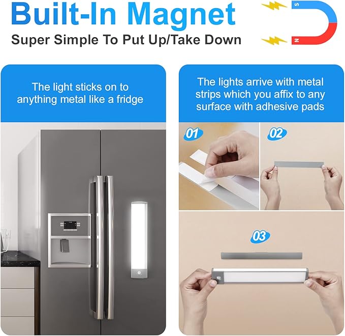 30-LED Under Cabinet Lights,USB Rechargeable Kitchen Night Light,Battery Operated Counter Closet Lighting,Wireless Motion Activated Light for Cabinets Cupboard Pantry(Warm Light 2Pack