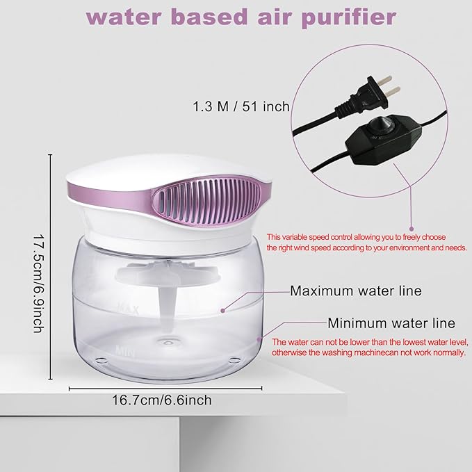 Water Air Purifiers for Home, Variable Speed Air Washer Aroma Diffuser, Quiet Rainbow Air Purifier with Water, Air Washer Humidifier, Essential Oils Fresher With Night Light for Home, Bedroom, Purple