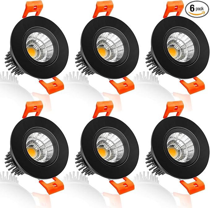 inShareplus 2 Inch LED Downlight, 3W Recessed Lighting COB Dimmable, Ultra Thin Recessed Light 4000k Natural White, CRI80, Black Trim, Ceiling Lights with LED Driver, 6 Pack