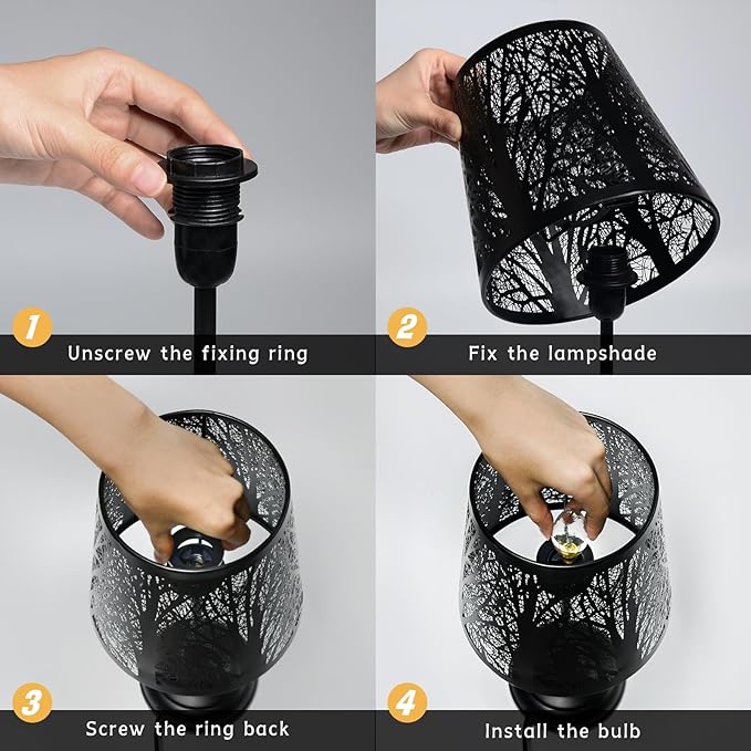 3 Level Dimmable Touch Table Lamp, Black Metal Tree Pattern Shadow Lamp, Small Bedside Night Light for Kids, Vintage Accent Decor Lamp Halloween Indoor Mood Lighting Bedroom Living Room Small Spaces