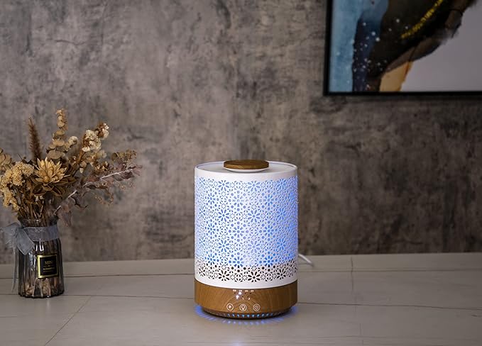BlueHills Premium 2500 ML Set of 2 Extra Large Essential Oils Diffusers for Big Rooms High Mist Output XL Huge Capacity Adjustable Cool Mist Great Gift – Wood Grain and a Design