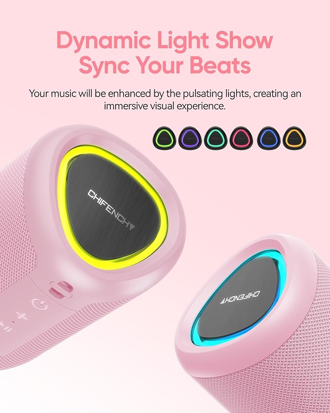 Portable Bluetooth Speaker Beach Vacation Essentials: Powerful Crystal Clear Sound/Dynamic Light/IPX5 Waterproof/All Day Playtime/BT 5.3/TWS Paring, Small Wireless Speaker for Outdoor|Travel|Camping