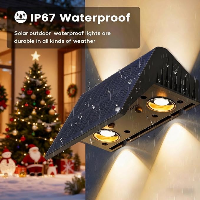 Fence Lights Solar Powered, 6-Pack Solar Fence Lights Up/Down Flexible Buttons, IP67 Waterproof for Outdoor, 100LM Bright, Auto Dusk to Dawn for Wall/Stairs/Yard/Railing/Deck/Pathway (Warm White)