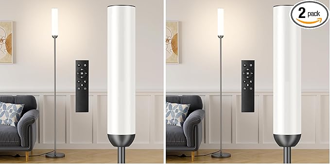 Ambimall LED Floor Lamp with Remote Control, 65" Standing lamp with Stepless Adjustable 3000K-6500K Colors & 30-100% Brightness, Foot Switch(Deep Grey) (Pack of 2)