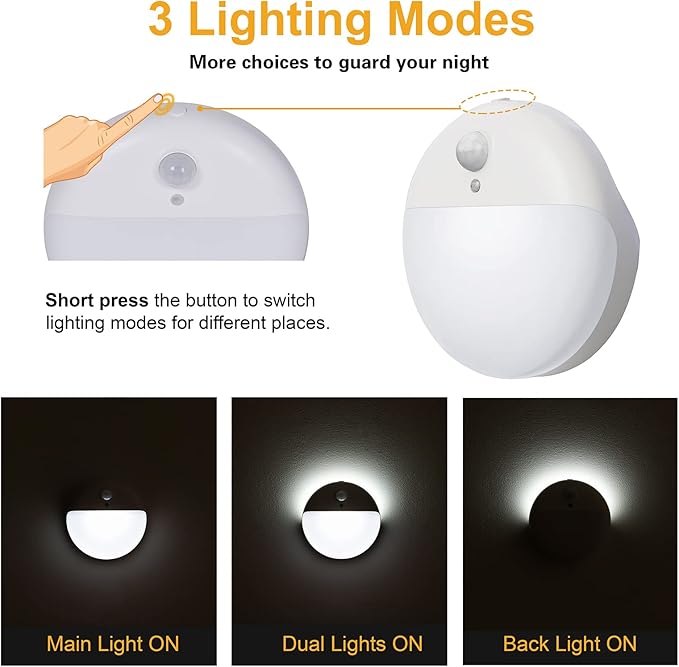 4 Pack Battery Night Light, Toilet Lights, 2.6" Small Motion Senor Light, Stick on Lights, 3 Light Modes, Dimmable LED Nightlight for Closet, Stairs, Garage, Cabinet, Toliet, Daylight White