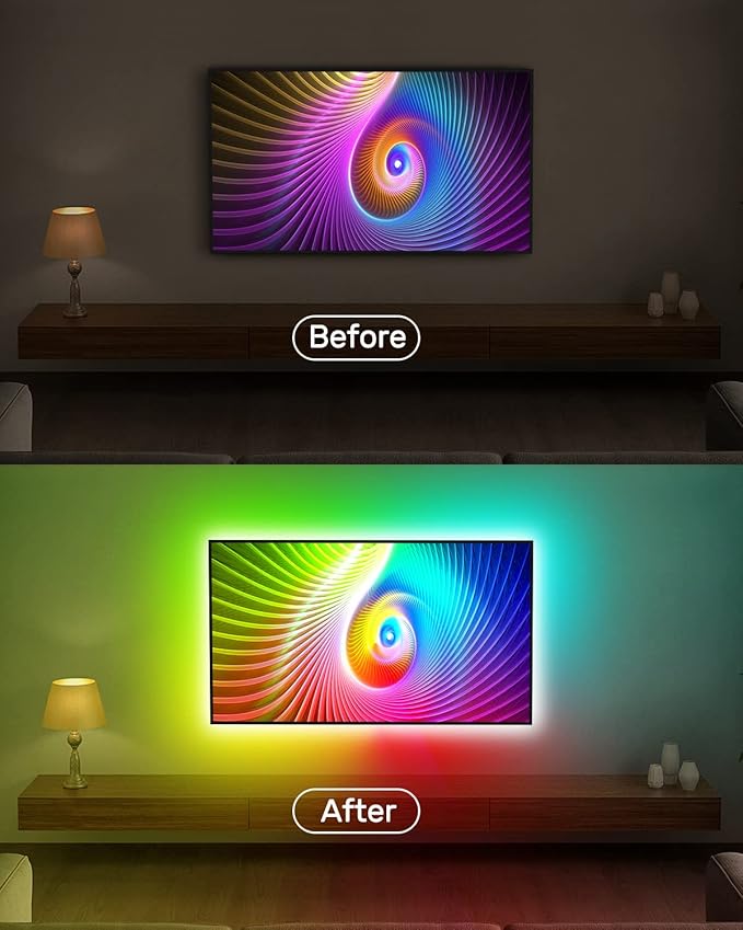 Daymeet LED Strip Lights RGBIC 16.4FT, LED Lights for TV for 55-85 inch TV Led Backlight Rainbow Color Changing Led TV Lights, USB Powered Music Sync Bluetooth APP Control with Remote for Room Bedroom