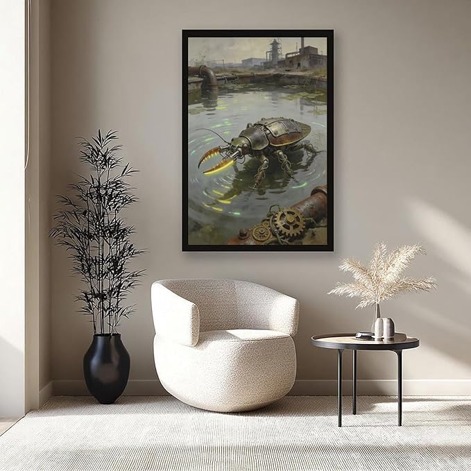 Framed Industrial Fantasy Wall Art for Living Room TV Wall Post Apocalyptic Style Home Decor 24x36in
