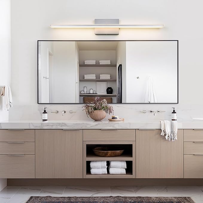 LED Brushed Nickel Vanity Light for Bathroom Lighting Fixtures Over Mirror Modern Bath Vanity Lights Bar 24W 5CCT Diammable Bathroom Lights 31.5 inch