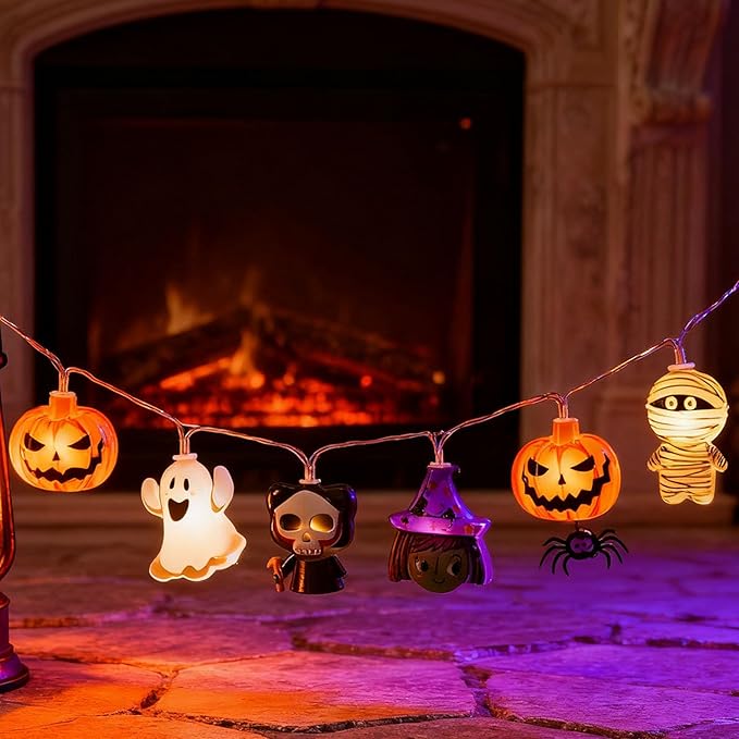 Halloween String Lights, 4.9Ft 10 LED Fall Fairy Lights Skull String Lights Halloween Decor Autumn Light Battery Optional 2 Flashing Modes Cute Lights 2026 Indoor Outdoor Decor for Home Yard Patio