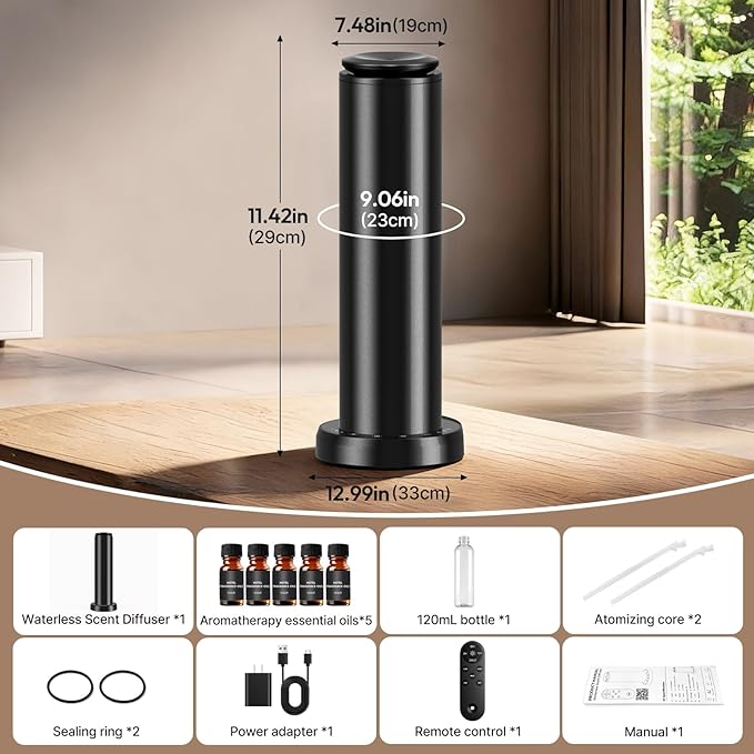 Waterless Scent Diffuser Starter Kit - 2000 Sq Ft Coverage,Hotel Collection Diffuser with Remote/LED Light,Suitable for Home, Office, Hotel