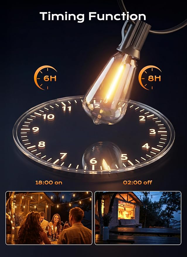Minetom 152FT Outdoor String Lights with Remote, 48+2 Shatterproof ST38 LED Bulbs, Waterproof Patio Lights with 3 Modes, Dimmable & Connectable 2700K Hanging Lights for Backyard Porch Deck Balcony