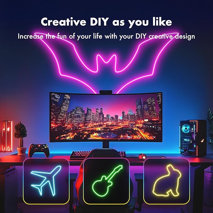 Neon Rope Lights,32.8FT RGB LED Strip Lights, App Control, IR Remote, Music Syncing, Outdoor IP67 Waterproof, Flexible Strip Cuttable for BedHead,Underbed,Ceiling