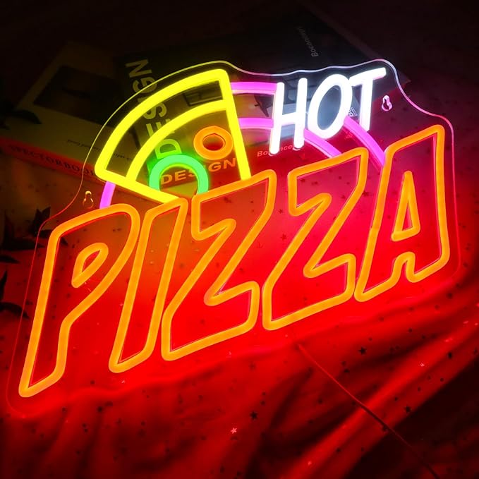 Pizza Neon Sign for Wall Decor, Hot Pizza Led Signs for Room, USB Dimmable Food Neon Lights for Pizzeria Kitchen Restaurant Bar Party Shops Hotel Store Business Pub