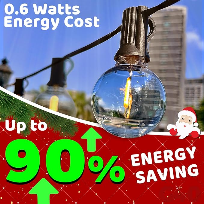 10FT LED Outdoor String Lights - Waterproof Patio Lights Shatterproof G40 Edison Globe Bulb, Connectable Hanging Outdoor String Lighting for Indoor Backyard Yard Gazebo Porch Party Decor - SOLROS