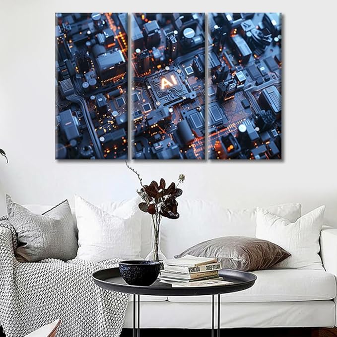 Digital Intelligence Hub Canvas Wall Art for Living Room Home Decor AI Advanced Circuitry Posters Prints on Canvas Wall Decor for Bedroom Bathroom Office Framed Ready to Hang (36"Wx24"H)