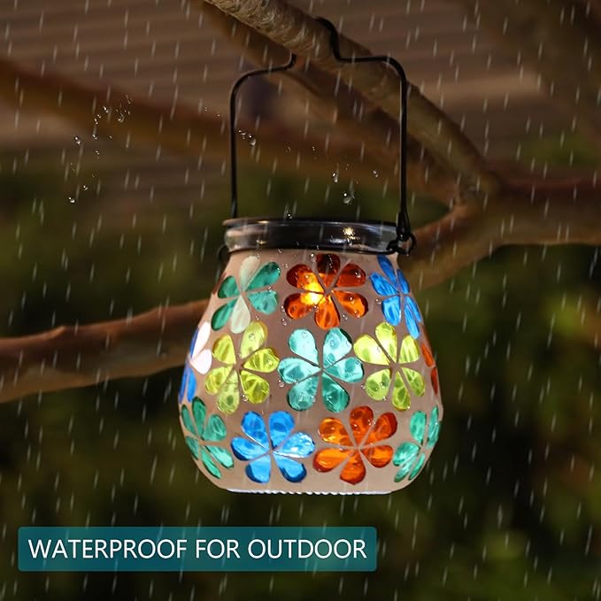 Bshine Mosaic Solar Lantern Outdoor Hanging Waterproof, Sunflower Mosaic Light Indoor Decorative Table, Garden Decor for Yard Outside, Path, Courtyard, Lawn, Birthday Gift for Mom Women Gardening