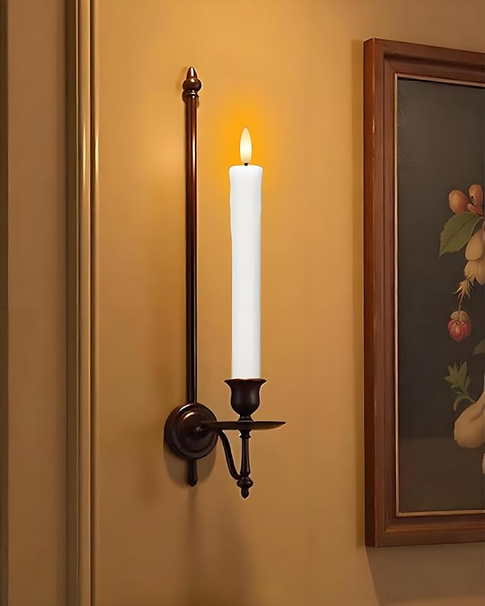 9.6" Flickering Flameless Taper Candles with Remote Timer, White LED CandleSticks, Box of 6 Long Battery Operated Candles for Window, Table, and Mantel Decor
