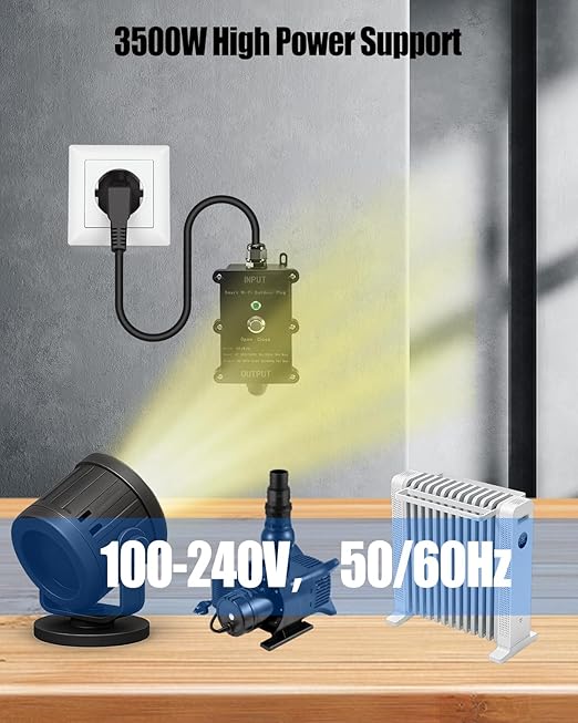 16A Smart Outdoor Plug, IP65 Waterproof and Dustproof Decorations Remote Control, Outdoor Light Strings Fountain Pumps Holiday, Compatible with Alexa Google Home