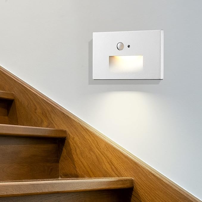 Edvivi Hardwired LED Step Light for Outside, Indoor/Outdoor 3000K White Stair Lighting Fixture with Motion and Photocell Sensor, Wet Location Step Lights for Stairway Pathway Driveway Patio, 2-Pack