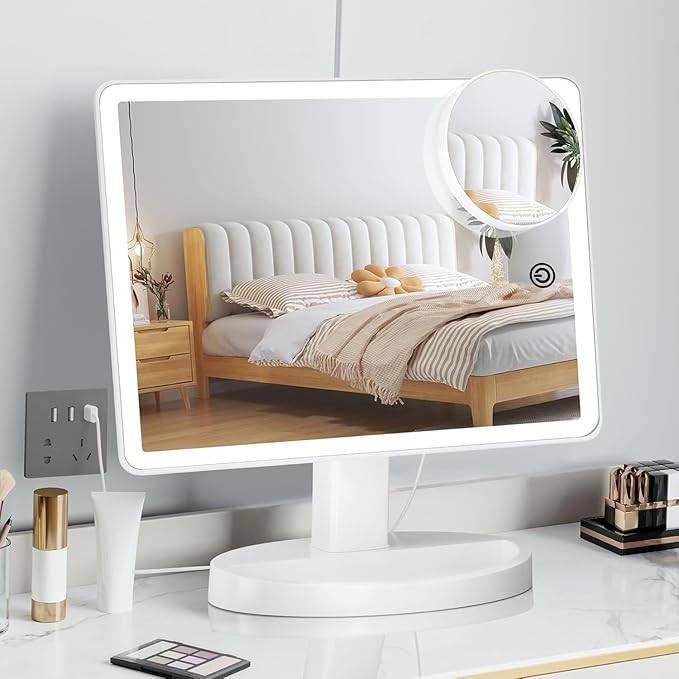 Funtouch Large Lighted Vanity Makeup Mirror with 88 LED, 360 Rotation Touch Screen, 10X Magnification Portable Tabletop Cosmetic Make Up Mirror