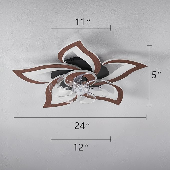 Modern Ceiling Fan with Lights, Flush Mount Ceiling Fan with Remote, Low Profile Ceiling Fan with 3 Light Color 6 Speeds, bladeless Ceiling Fans for Kitchen Bedroom (Malnutcolor)