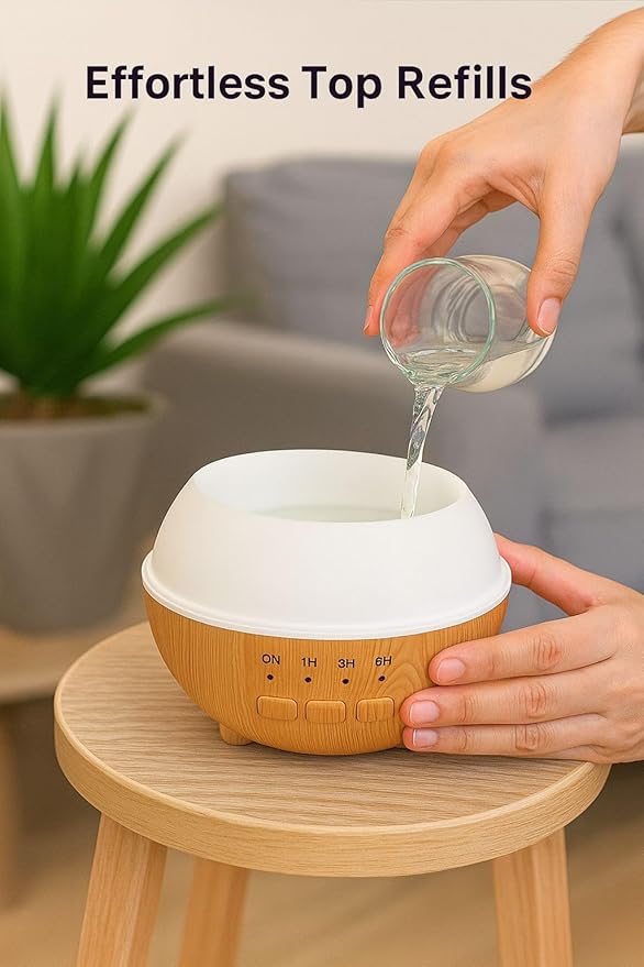 2-in-1 Air Humidifier & Aroma Diffuser Home Fragrance Room Decor Essential Oil Diffuser Humidifiers for Bedroom LED Light Color Changing Car Air Freshener (Light Wood-2)