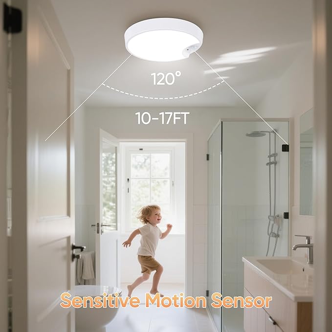 Rechargeable Motion Sensor Ceiling Light: Indoor LED Wireless Ceiling Light with Remote - Cordless Motion Activated Ceiling Lamp with Timer for Closet Hallway Bedroom (Rechargeable)