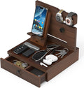 Wood Phone Docking Station, Nightstand Organizer with Drawer, Bedside Table Organizer for Watch & Accessories, Christmas Anniversary Birthday Gifts for Men,Dad,Husband