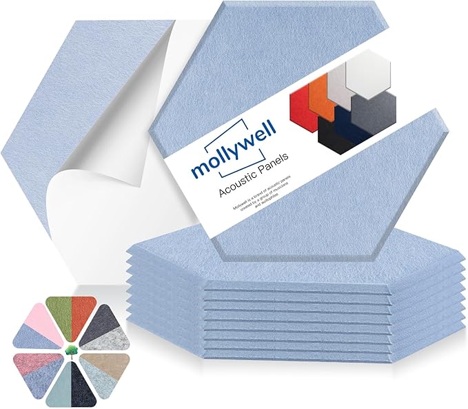 Mollywell Hexagon Acoustic Panels 14x12 - Reduce Echo & Reverb, Noise Blocking Wall Tiles for Meditation Room & Studio, Ash Gray Sound Absorbing Panels