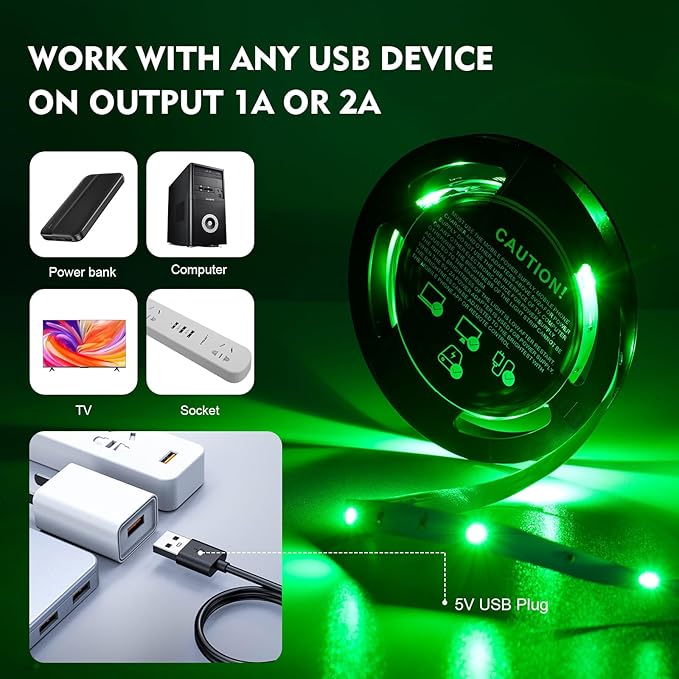 20ft LED Strip Lights Color Changing Mood lamp USB 5V Operated RGB 5050 LED Tape Lights Bedroom, Kitchen Cabinet Light with IR Remote Controller and Dimmable