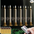 NONNO & ZGF 6PACK Flameless 8'' Window Candles +12 AA Batteries(Include)+6 Suction Cup+6 Golden Candleholders. Battery Powered Ivory Taper Candles with Remote and Timer.Remote Included