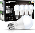 Dusk to Dawn Sensor LED Outdoor Light Bulb, Daylight White 5000K, A19 13W(100 Watt Equivalent) Bright Porch Lighting, 1200LM, Auto-On/Off Photocell Sensor for Garage Yard Patio Garden-4 Pack