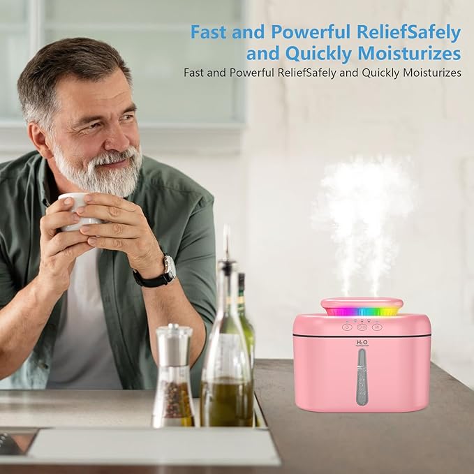 SZO Humidifiers for Bedroom, 2.5L Capacity, Auto Shut-Off, Easy to Fill & Clean, 16 dB Quiet Ultrasonic Humidifier for Large Room, Plants, Baby Nursery, Indoor, Night Light（Pink）