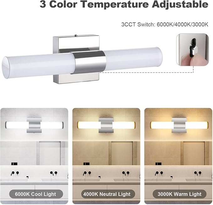 TRLIFE Modern Dimmable Vanity Light, 3 Color Temperature LED Light, 8W Fixture Over Mirror (8W, 15.7inch)