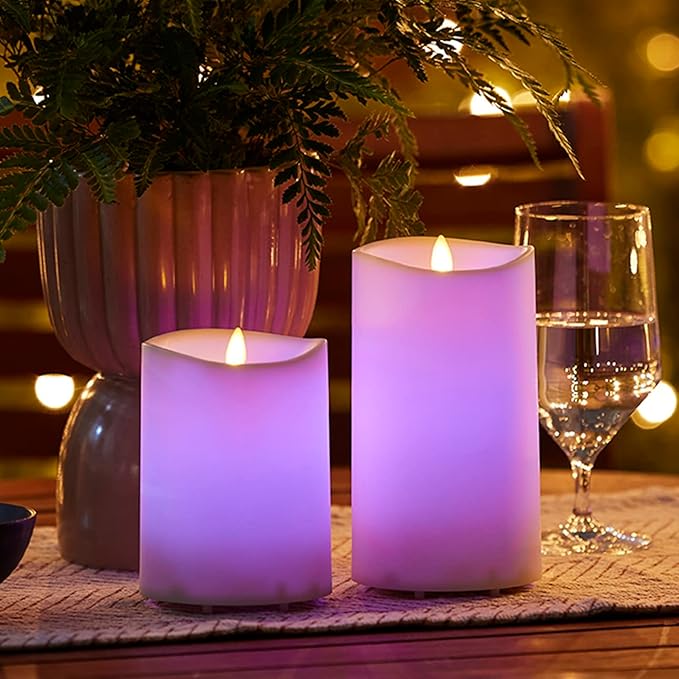 Luminara Outdoor Flameless LED Coloring Changing Candle Melted Edge 3.75" x 7" Real Moving Flame Battery Operated Timer Plastic Weather-Resistant