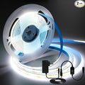 iNextStation 16.4FT 5M White COB LED Strip Light, 6000K Color Temperature White Light Strip, DC12V CRI 93+ Dimmable COB Strip Light, 8mm Width LED Tape Lights, LED Lights for TV Backlight(with Plug)