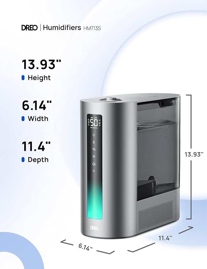 DREO 6L Humidifiers for Bedroom, Smart Warm & Cool Mist for Large Room, 60Hr Quiet Runtime for Baby, Plant, Humidity Sensor, Indicator Light, 12H Timer, Google/Alexa, HM713S
