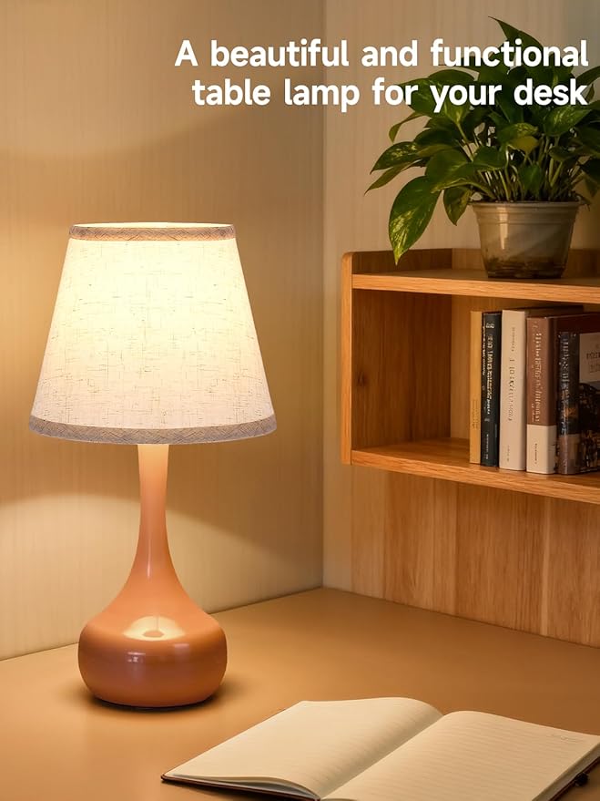 Touch Table Lamp for Bedroom, 3-Way Dimmable Table Lamps for Nightstand with Fabric Shade, Lamps for Living Room，Desk Lamps for Home Office, Pink Lamp for Bedroom