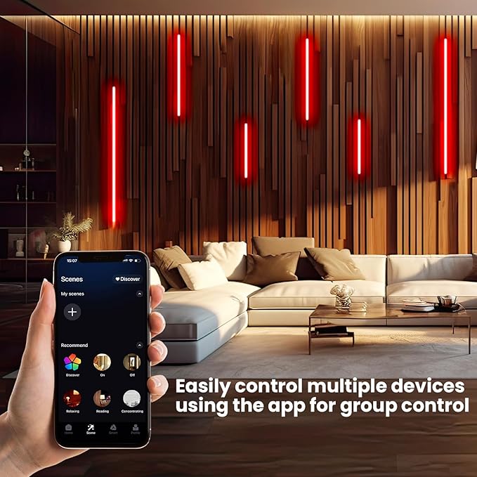 SHUNLEE 6 Pcs RGB Smart Recessed Lighting for Acoustic Panels, WiFi LED Lights for Acoustic Wall Panels Compatible with Alexa, Self-Adhesive Black Aluminum for Wood Slat Wall (2*40+2*24+2*16 in)