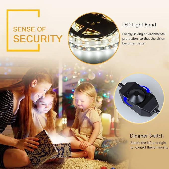 16.4ft White Led Strip Lights, 12V Outdoor Led Strip Lights Flexible Led Light Strip Indoor Plug in Cuttable SMD2835 Dimmable Led Strip Light for Bedroom Cabinet Kitchen TV Hallway