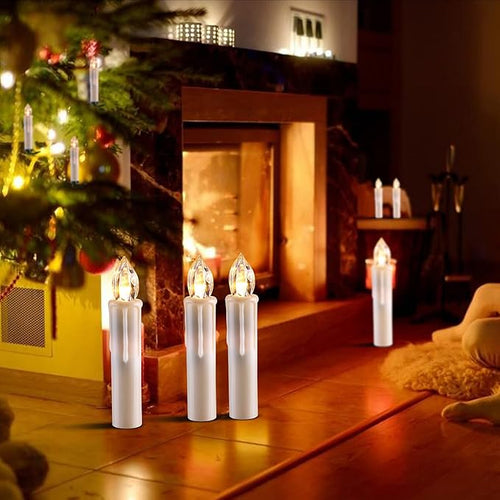10 PCS LED Window Candles - Battery Operated Flameless Taper with Remote Updated Timer Function - Christmas Candles Warm White - Perfect for Wedding/Party/Birthday Decoration